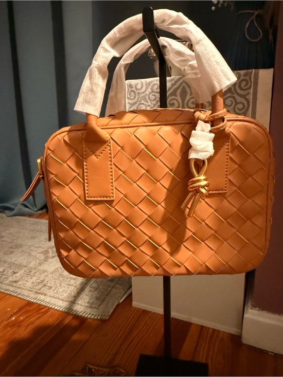 Handbags - Woven Leather Top-Handle Satchel in Tan